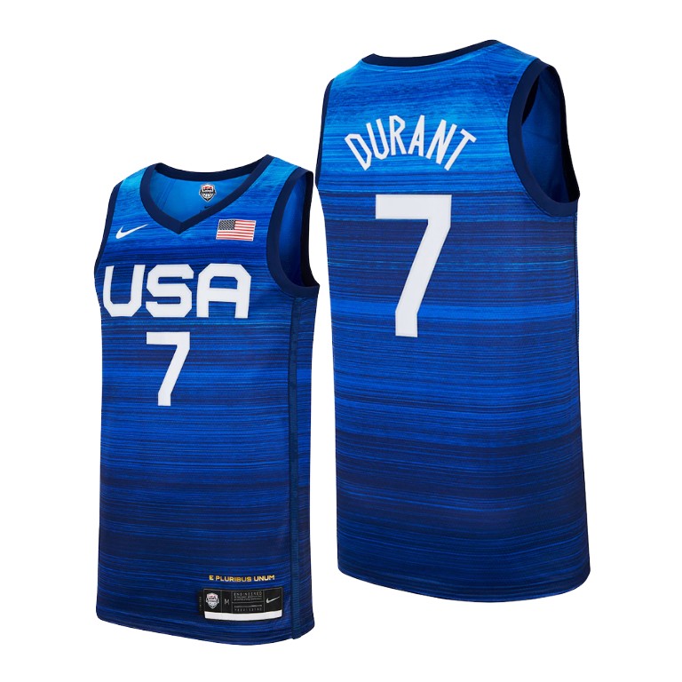 Men's USA Basketball #7 Kevin Durant 2021 Blue Tokyo Olympics Stitched Away Jersey